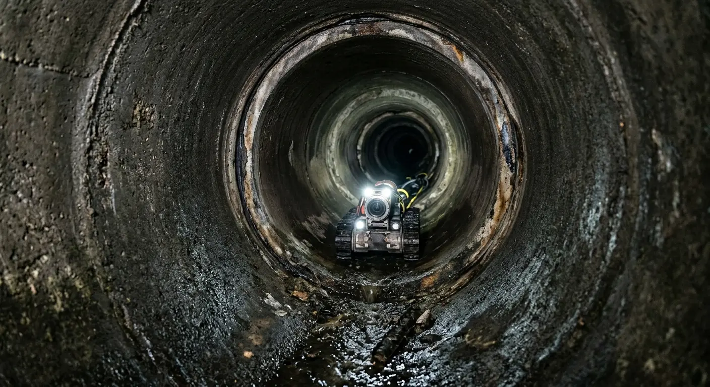 Robotic sewer camera inspecting pipe interior for Drain Snake Service in Gloucester