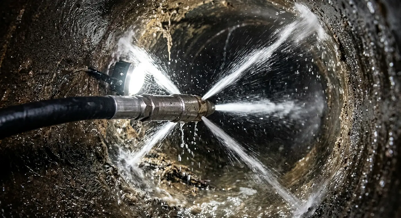 High-pressure hydro jetting nozzle cleaning sewer pipe for Sewer Cleanout in Gloucester